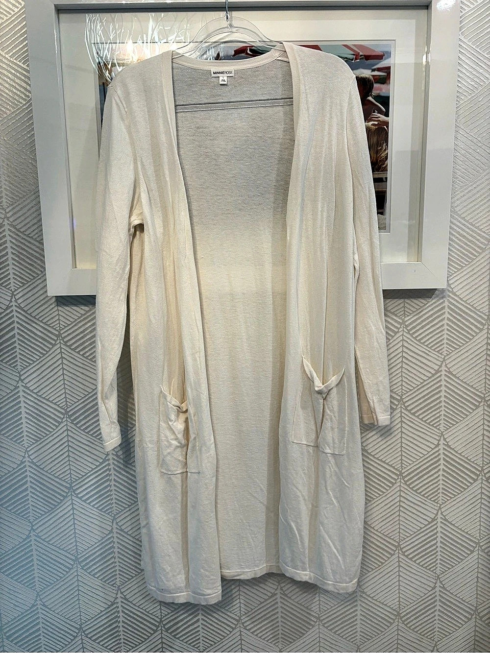 Minnie Rose Long Open-Front Cardigan in Cream Size Large
